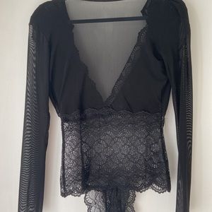 gorgeous mesh lace body suit with open back size M